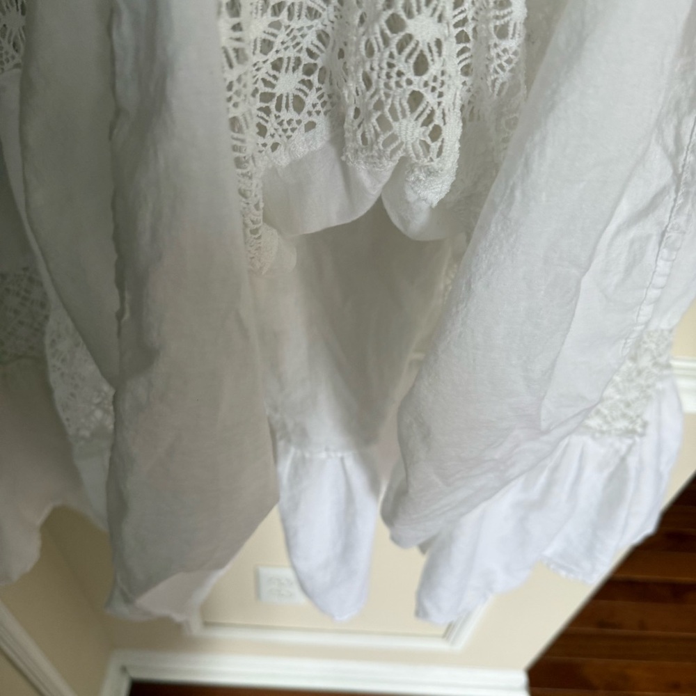 Y2K Bohemian Coastal White Maxi Pull-On Skirt With Eyelit Lace Detail Size Small - Picture 5 of 8